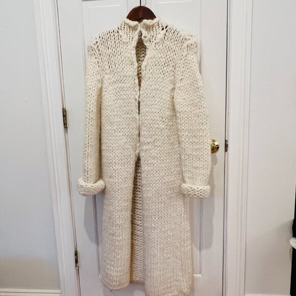 Vintage Gap Chunky Knit Ivory Long Duster Cardigan Coat 100% Wool Women's Large - Picture 12 of 16